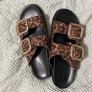 Leopard Print Sandals with Gold Buckles